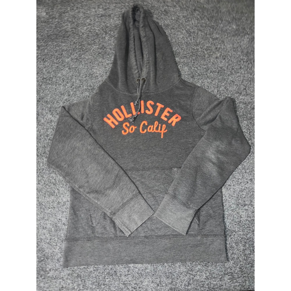 Hollister So Calif Pullover Hoodie Gray Orange Logo Large Women's